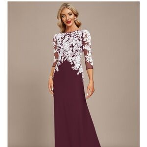 JJs House Burgundy and White Long Sleeve Dress